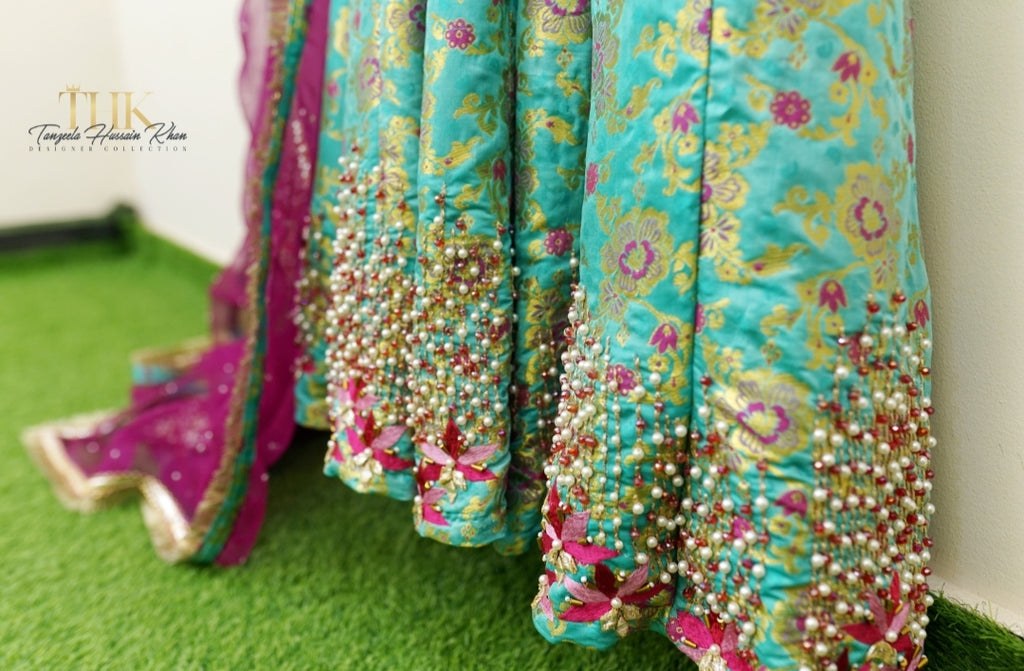 2-Piece Ferozi Jamawar Embroidered Maxi