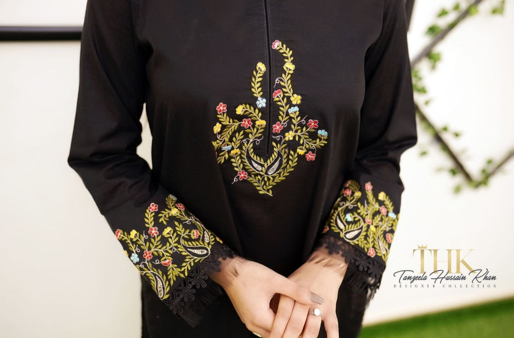 3-Piece Black lawn Stitched