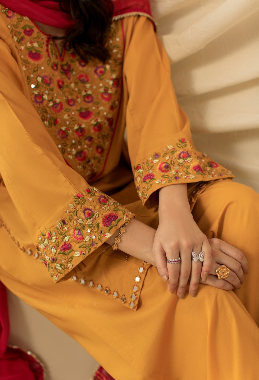 3-Piece Yellow Embroidered Lawn