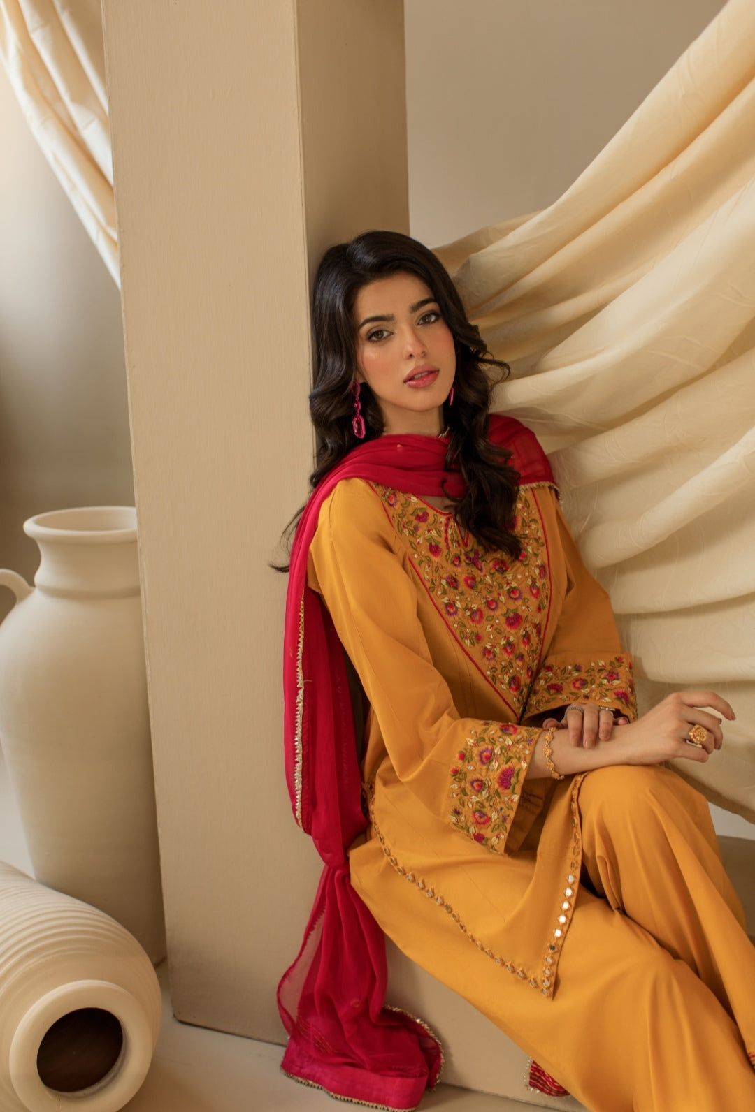 3-Piece Yellow Embroidered Lawn