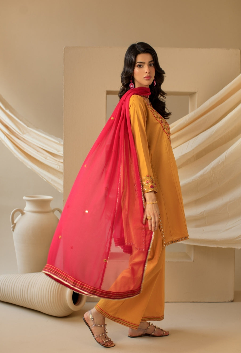 3-Piece Yellow Embroidered Lawn