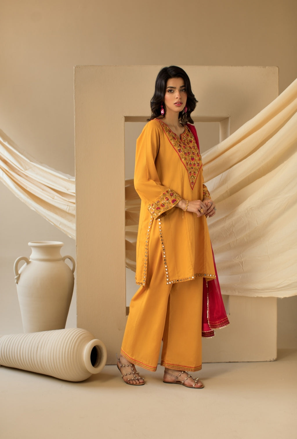 3-Piece Yellow Embroidered Lawn