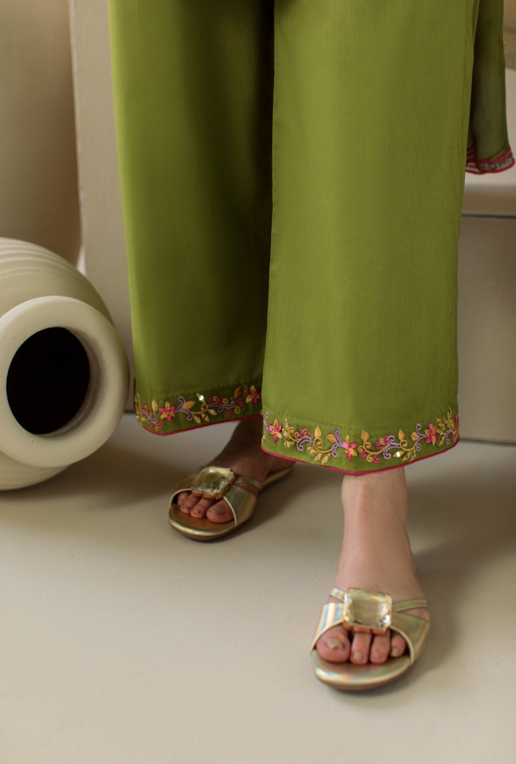 3-Piece Parrot Green Embroidered Lawn