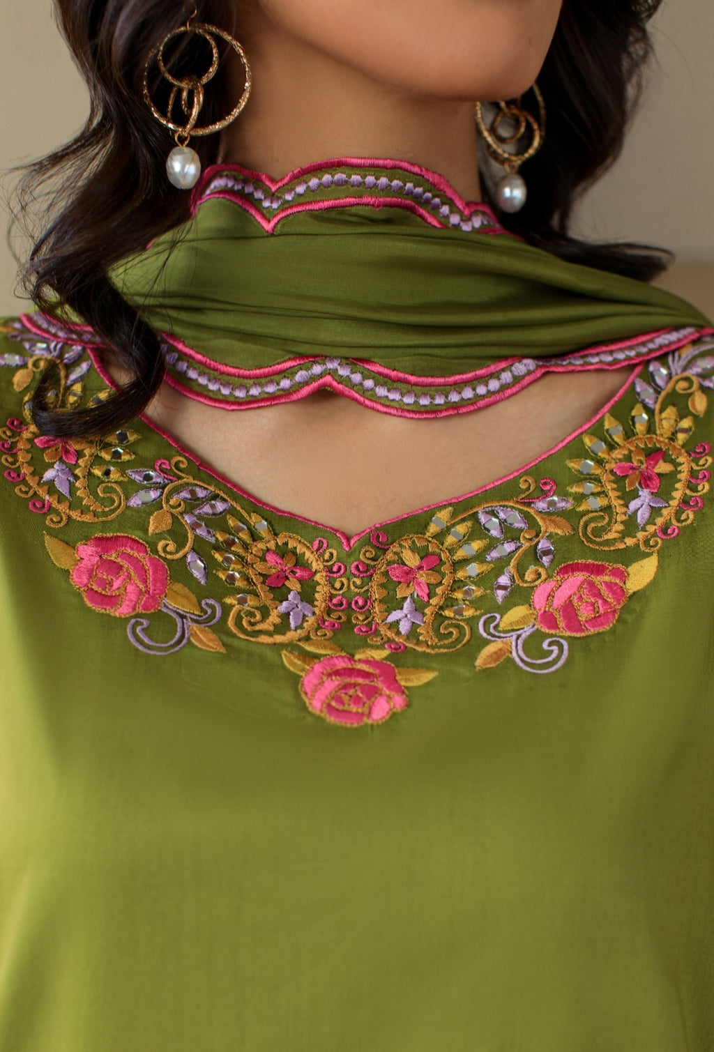 3-Piece Parrot Green Embroidered Lawn