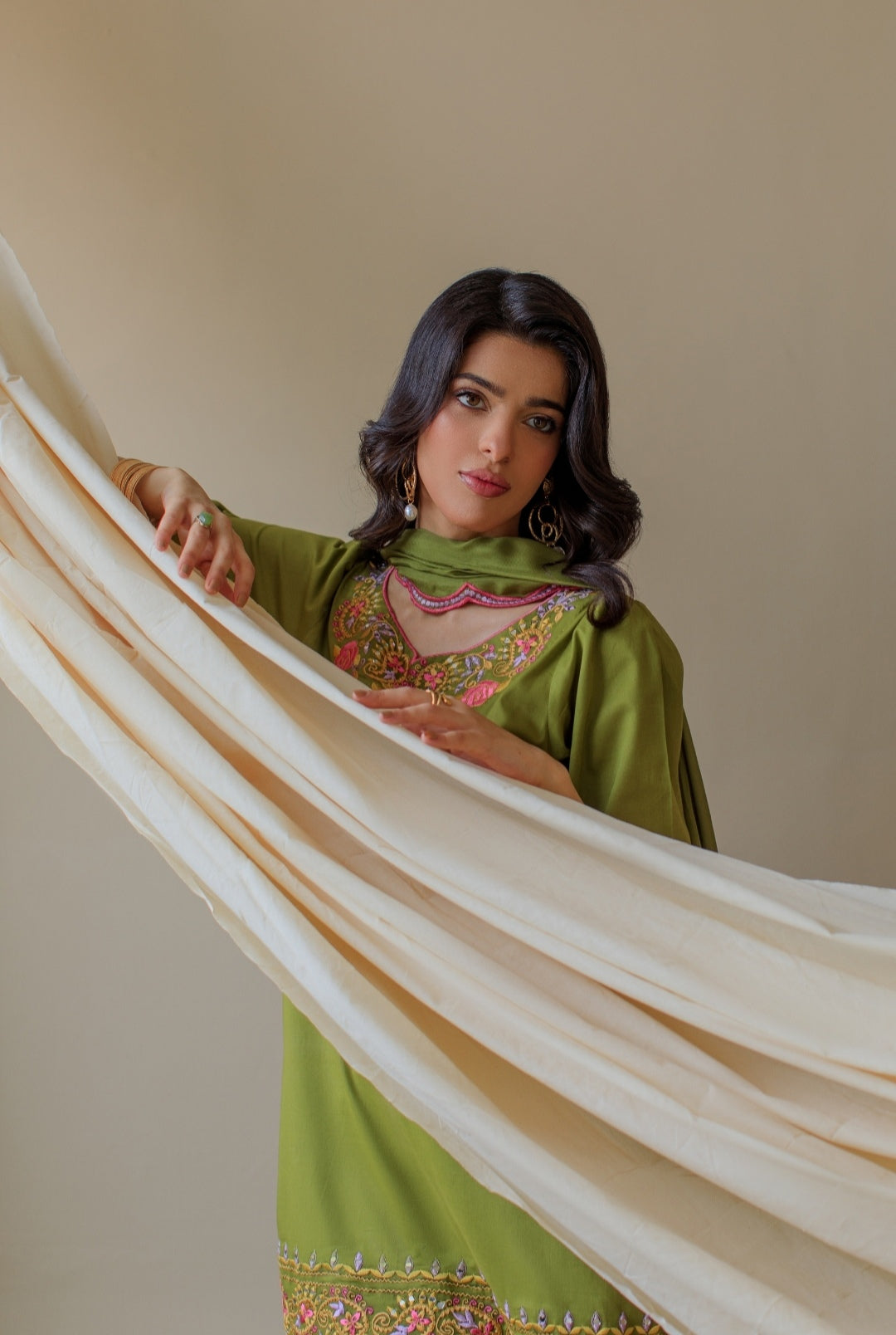 3-Piece Parrot Green Embroidered Lawn