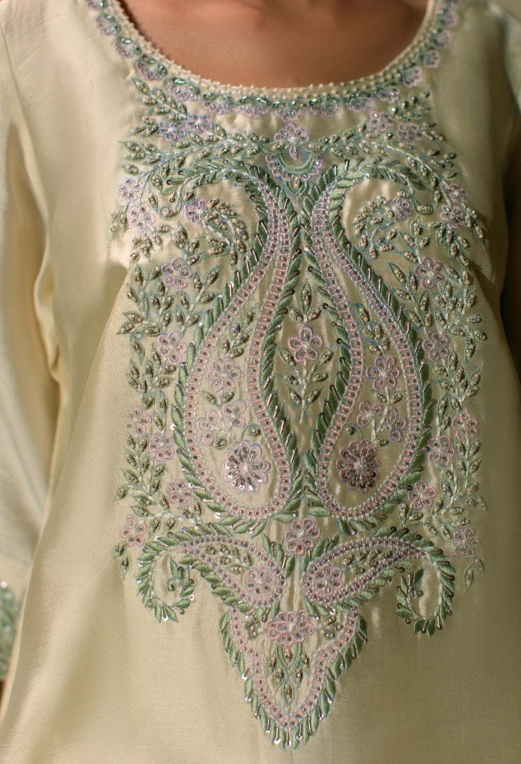 3-Piece Cream Embroidered Shisha Silk