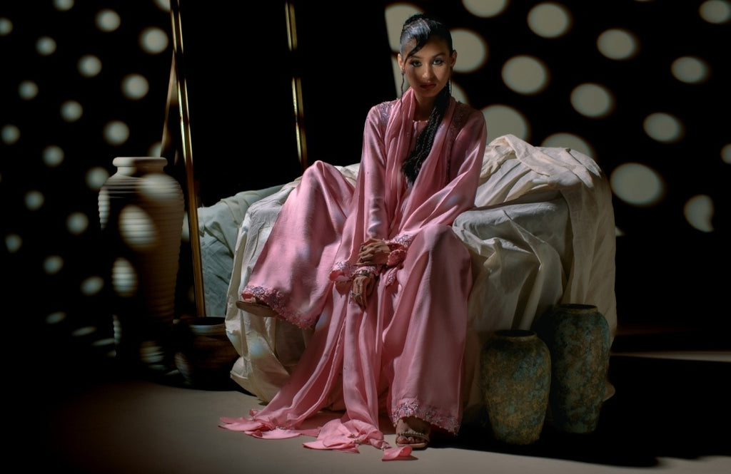 3-Piece Gray Embroidered Shisha Silk