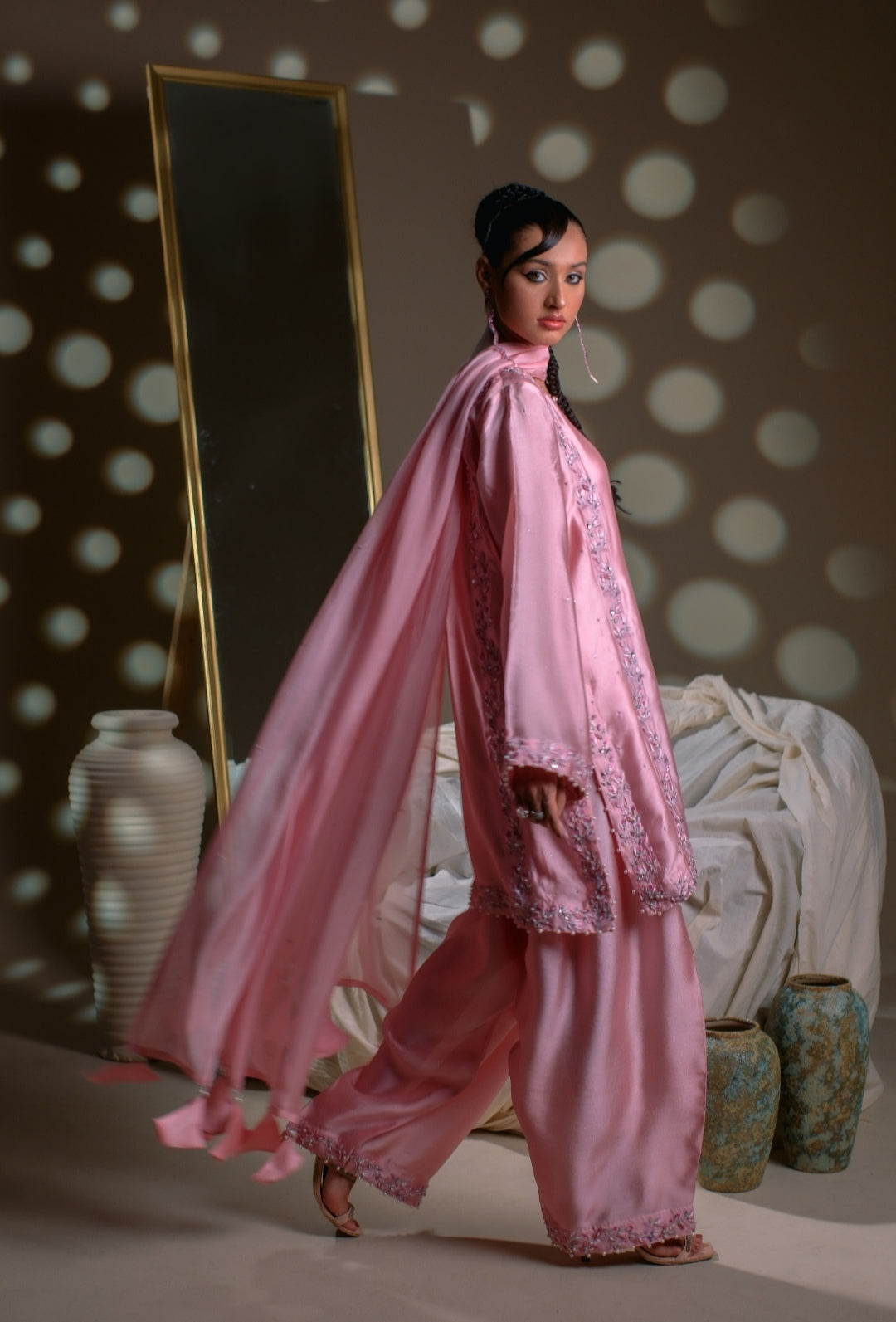 3-Piece Gray Embroidered Shisha Silk