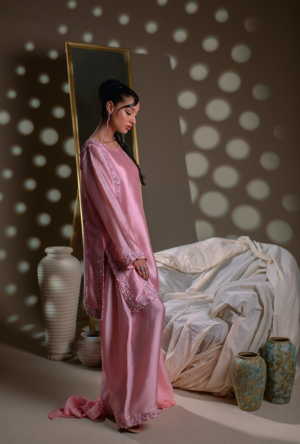 3-Piece Gray Embroidered Shisha Silk