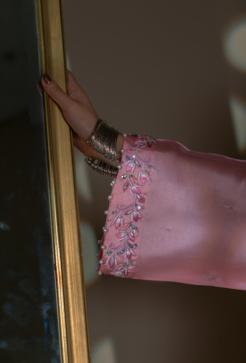 3-Piece Gray Embroidered Shisha Silk