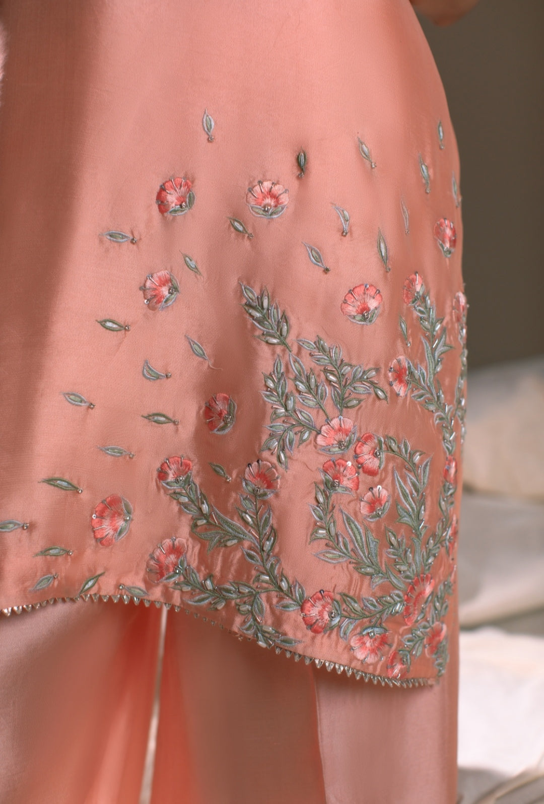 3-Piece Peach Embroidered Shisha Silk