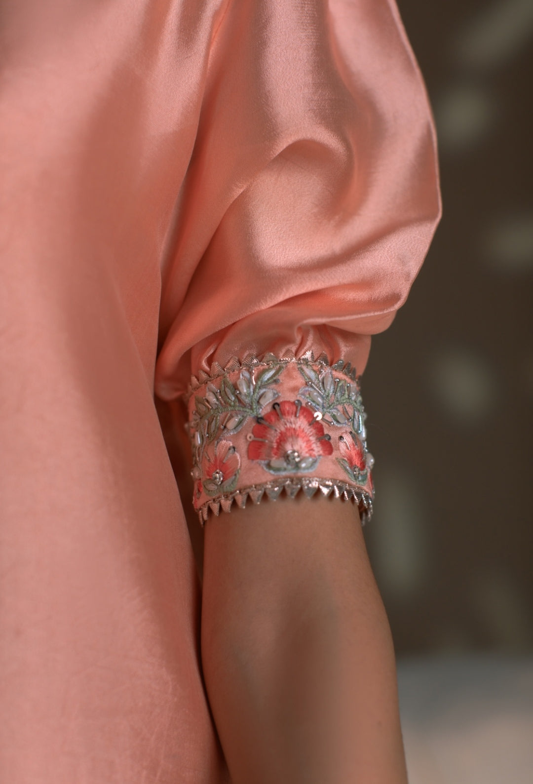 3-Piece Peach Embroidered Shisha Silk