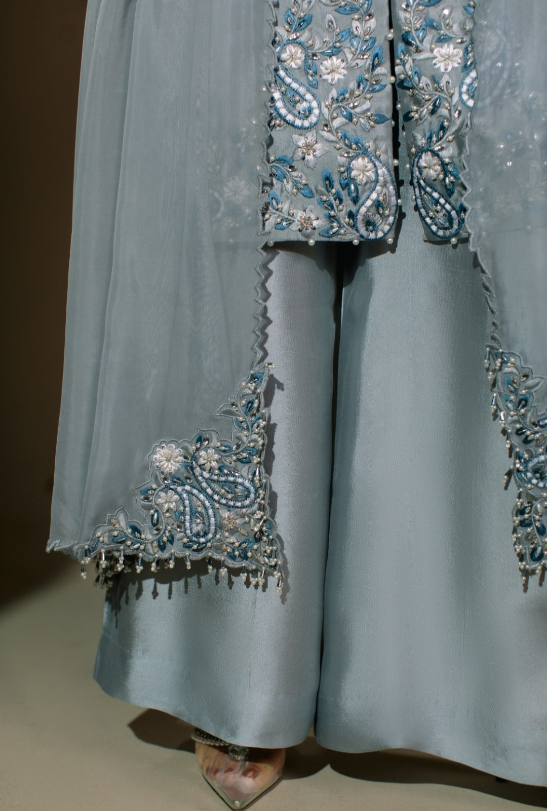 3-Piece Gray Embroidered Shisha Silk