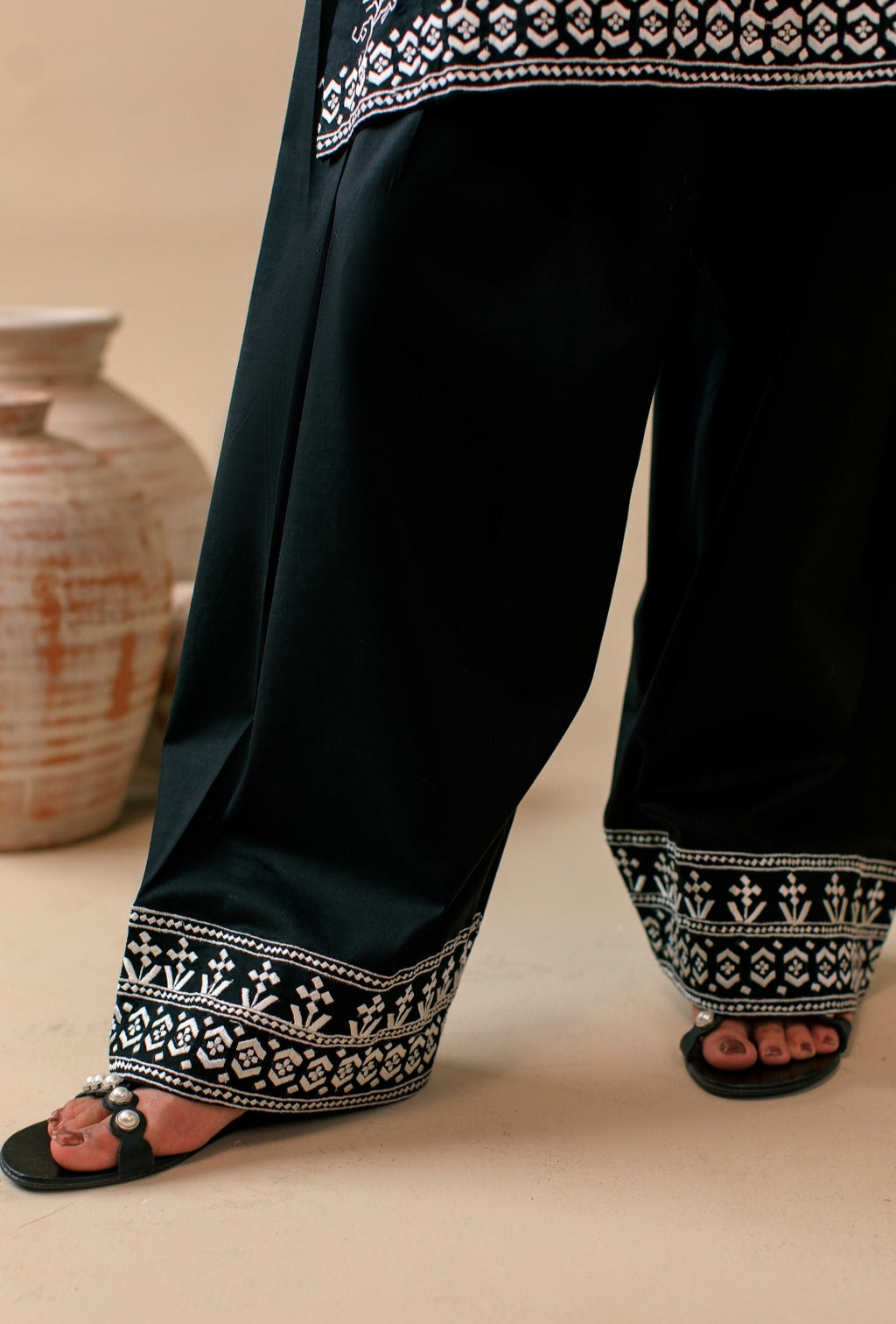 3-Piece Black & White Embroidered Lawn