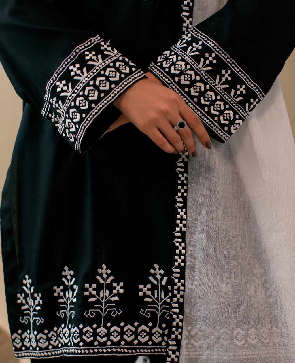 3-Piece Black & White Embroidered Lawn