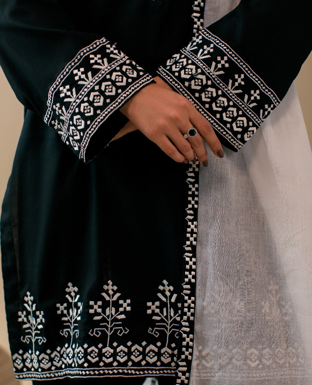 3-Piece Black & White Embroidered Lawn