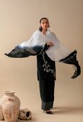 3-Piece Black & White Embroidered Silk