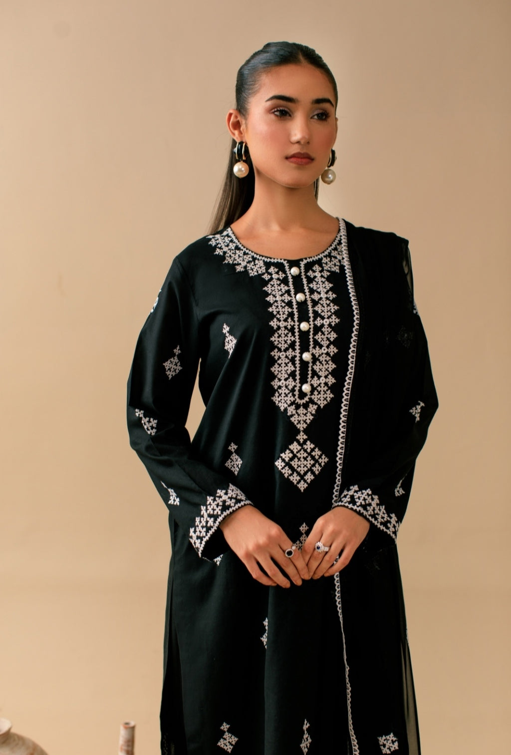 3-Piece Black Embroidered Lawn