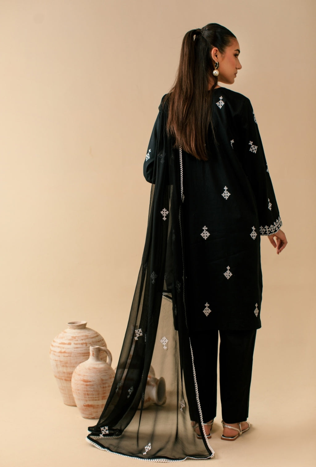 3-Piece Black Embroidered Lawn
