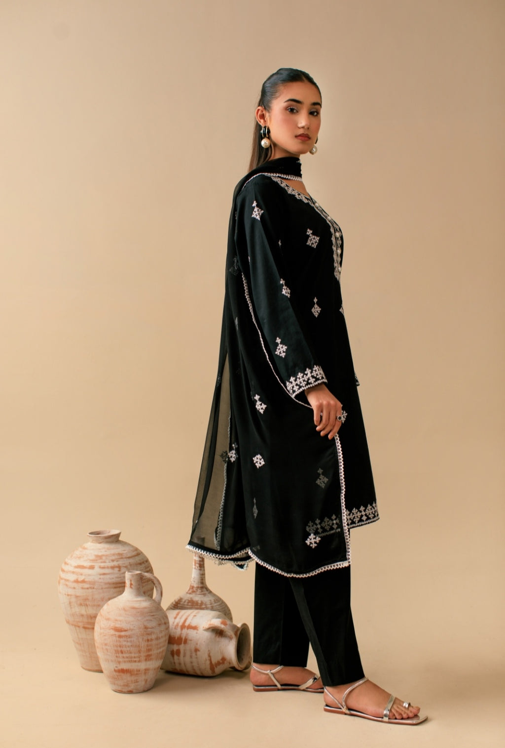 3-Piece Black Embroidered Lawn