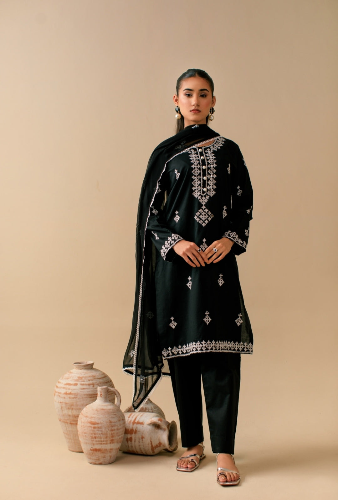 3-Piece Black Embroidered Lawn