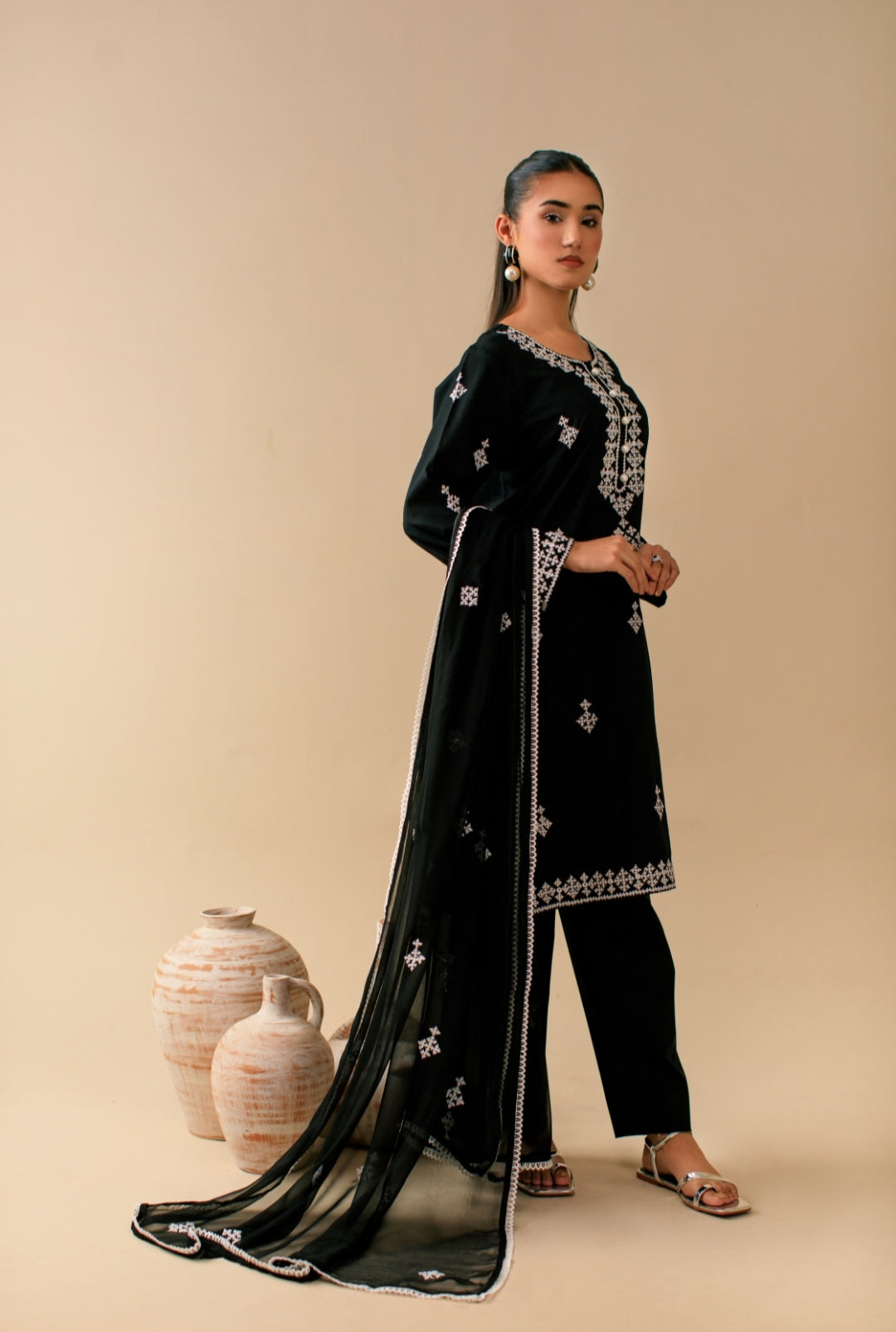 3-Piece Black Embroidered Lawn