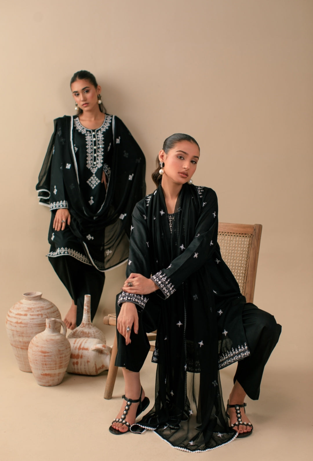 3-Piece Black Embroidered Lawn