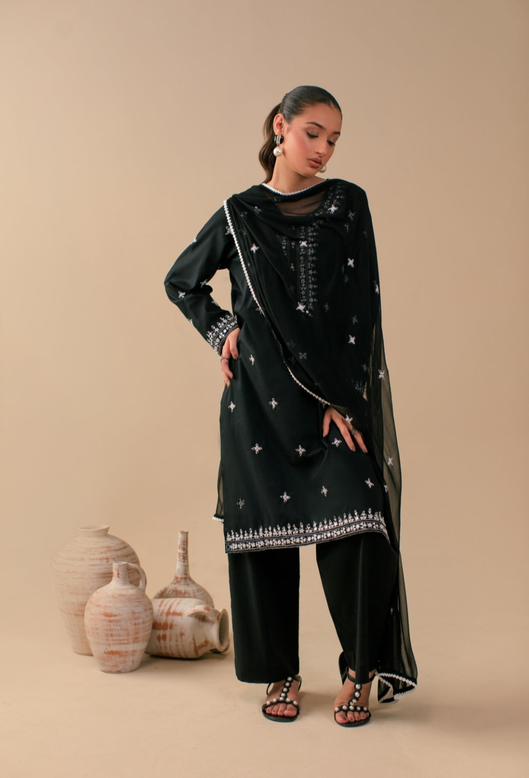3-Piece Black Embroidered Lawn