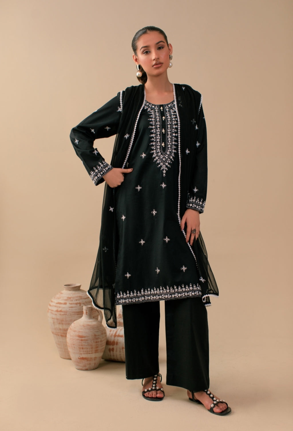3-Piece Black Embroidered Lawn