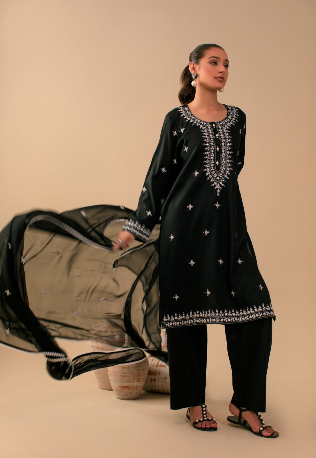3-Piece Black Embroidered Lawn