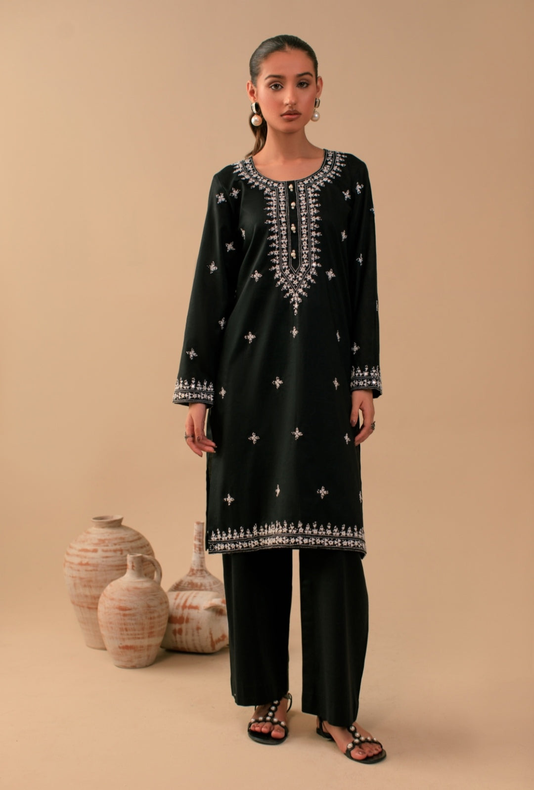 3-Piece Black Embroidered Lawn