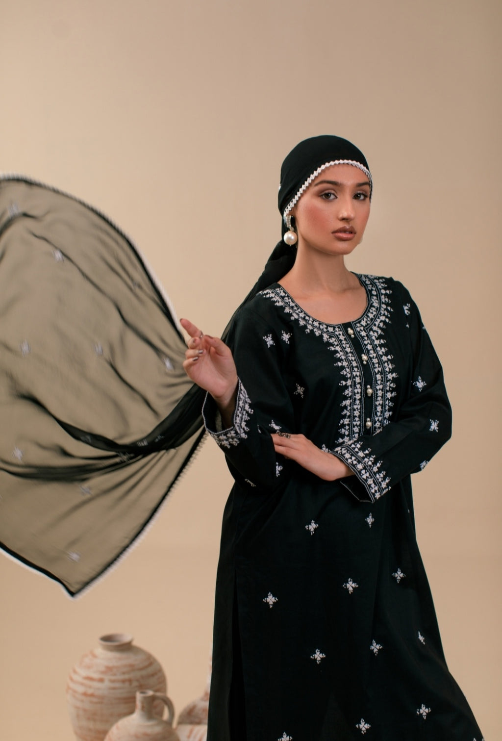 3-Piece Black Embroidered Lawn