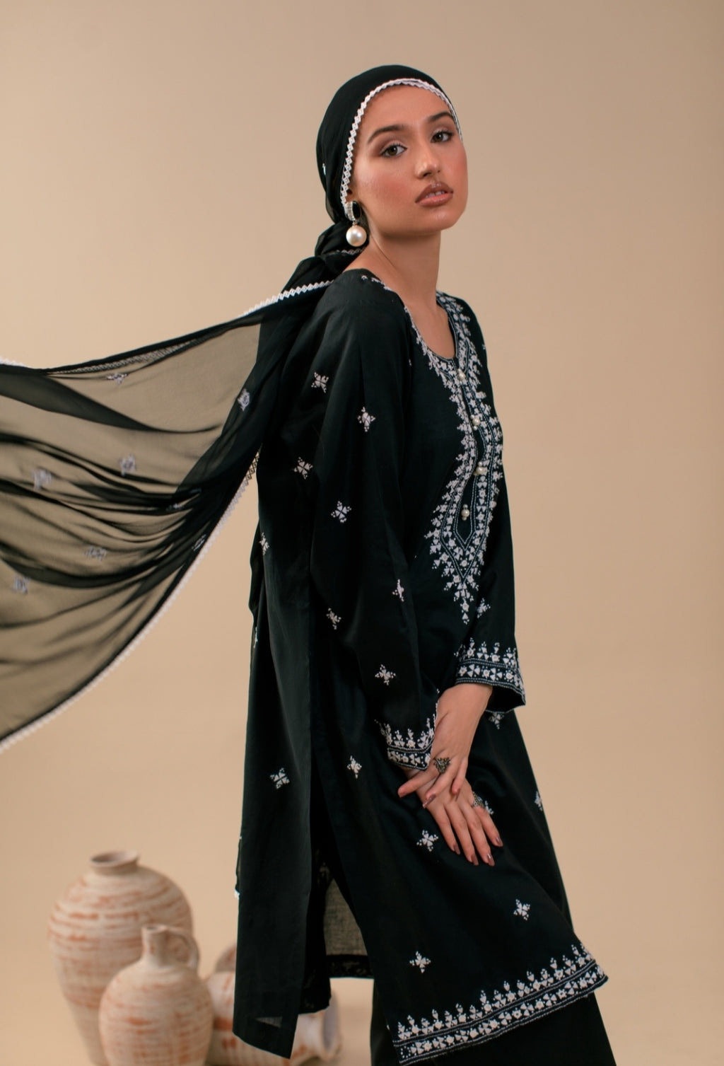 3-Piece Black Embroidered Lawn