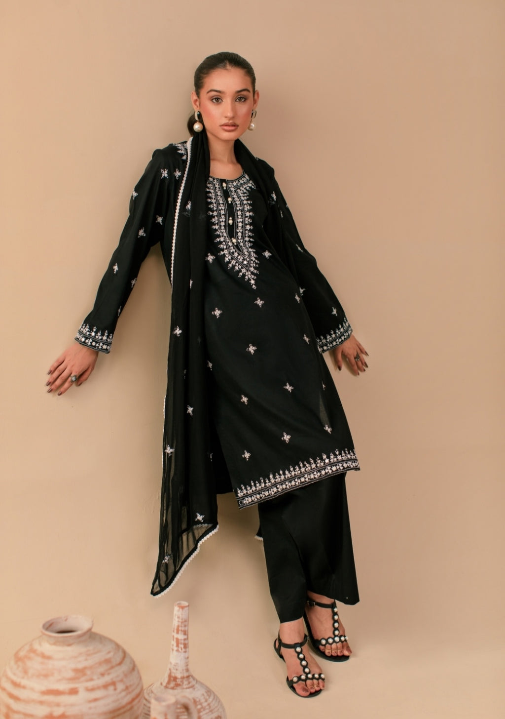 3-Piece Black Embroidered Lawn