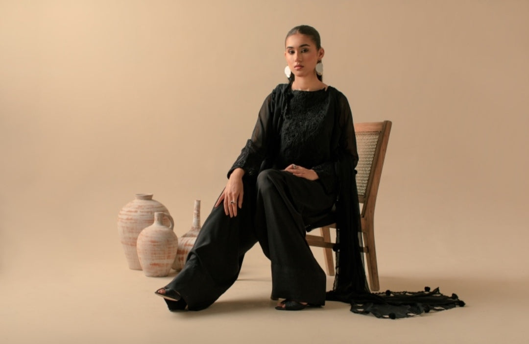 3-Piece All Black Embroidered