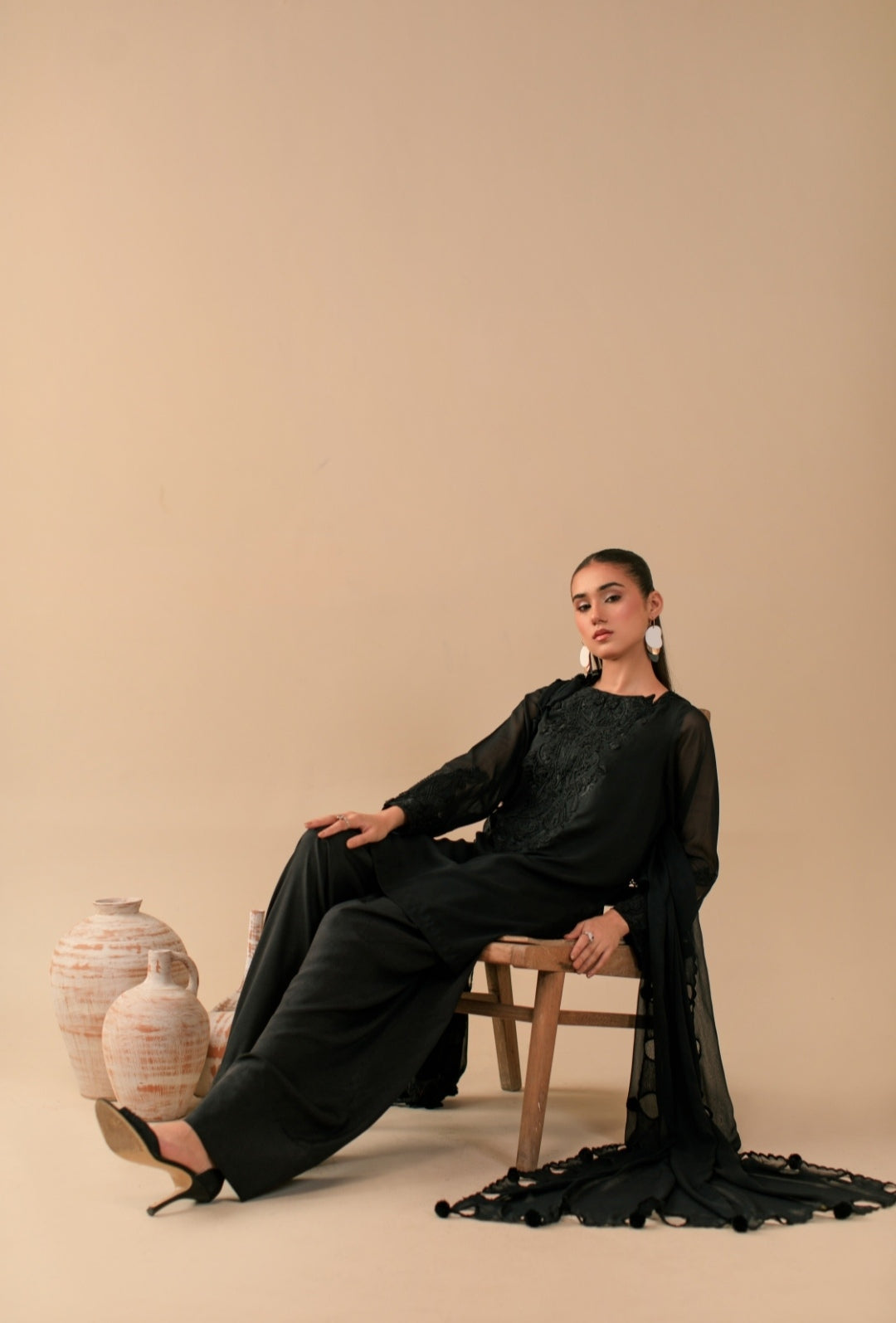 3-Piece All Black Embroidered