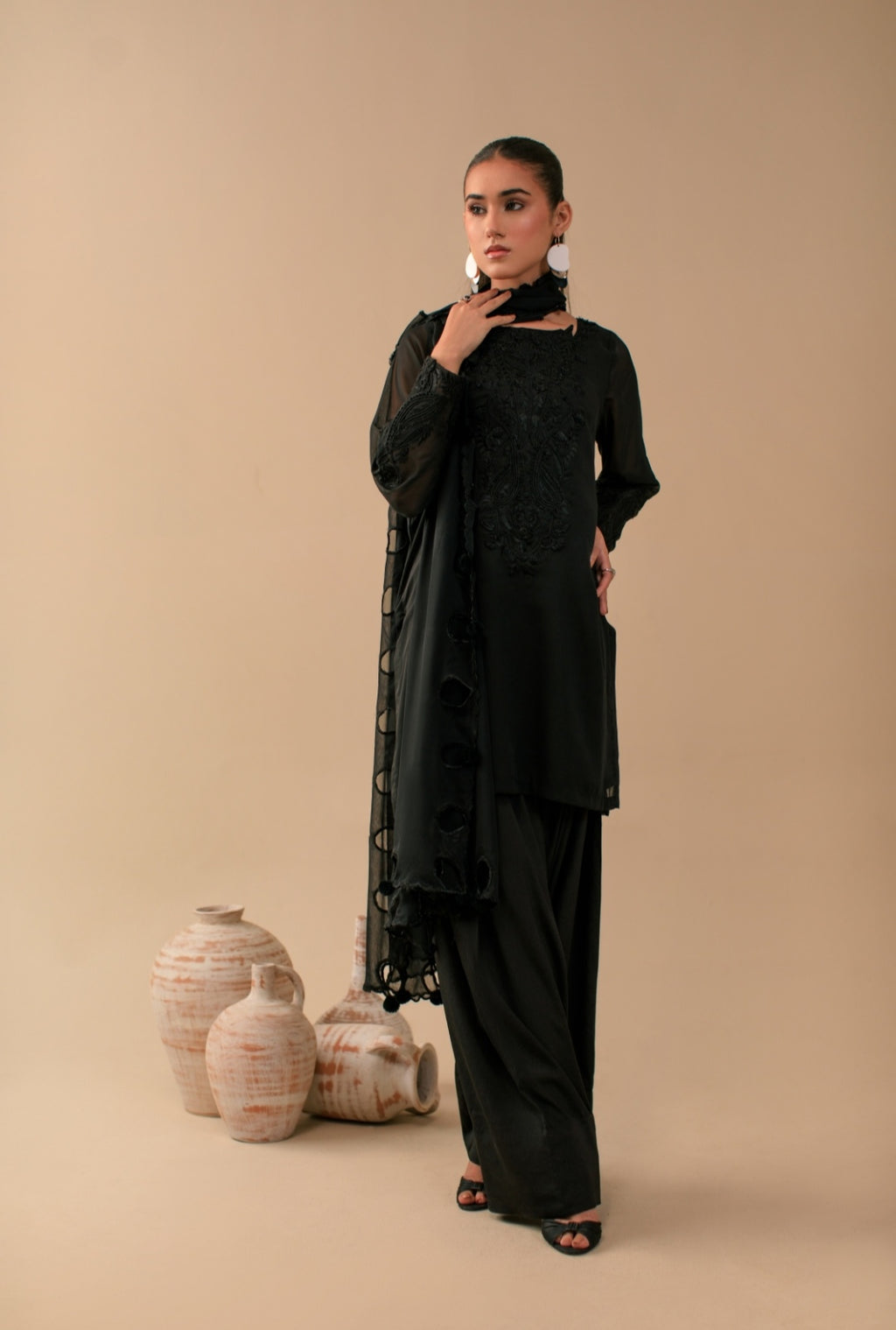 3-Piece All Black Embroidered