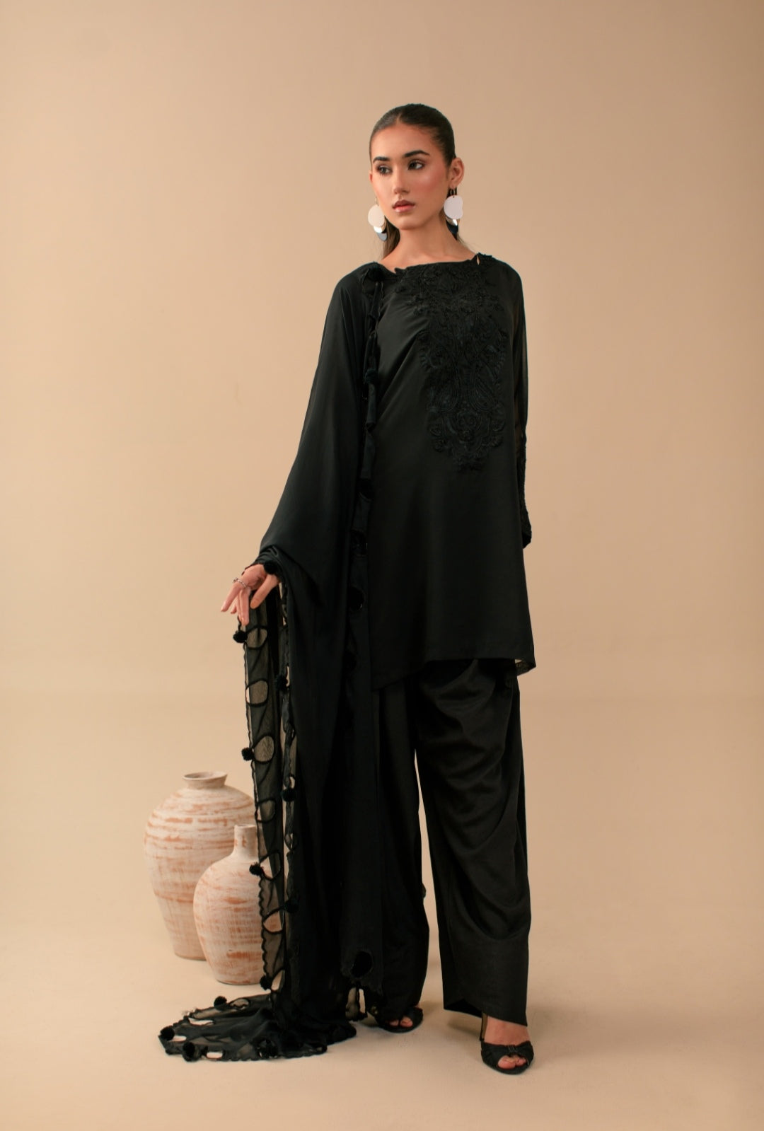 3-Piece All Black Embroidered