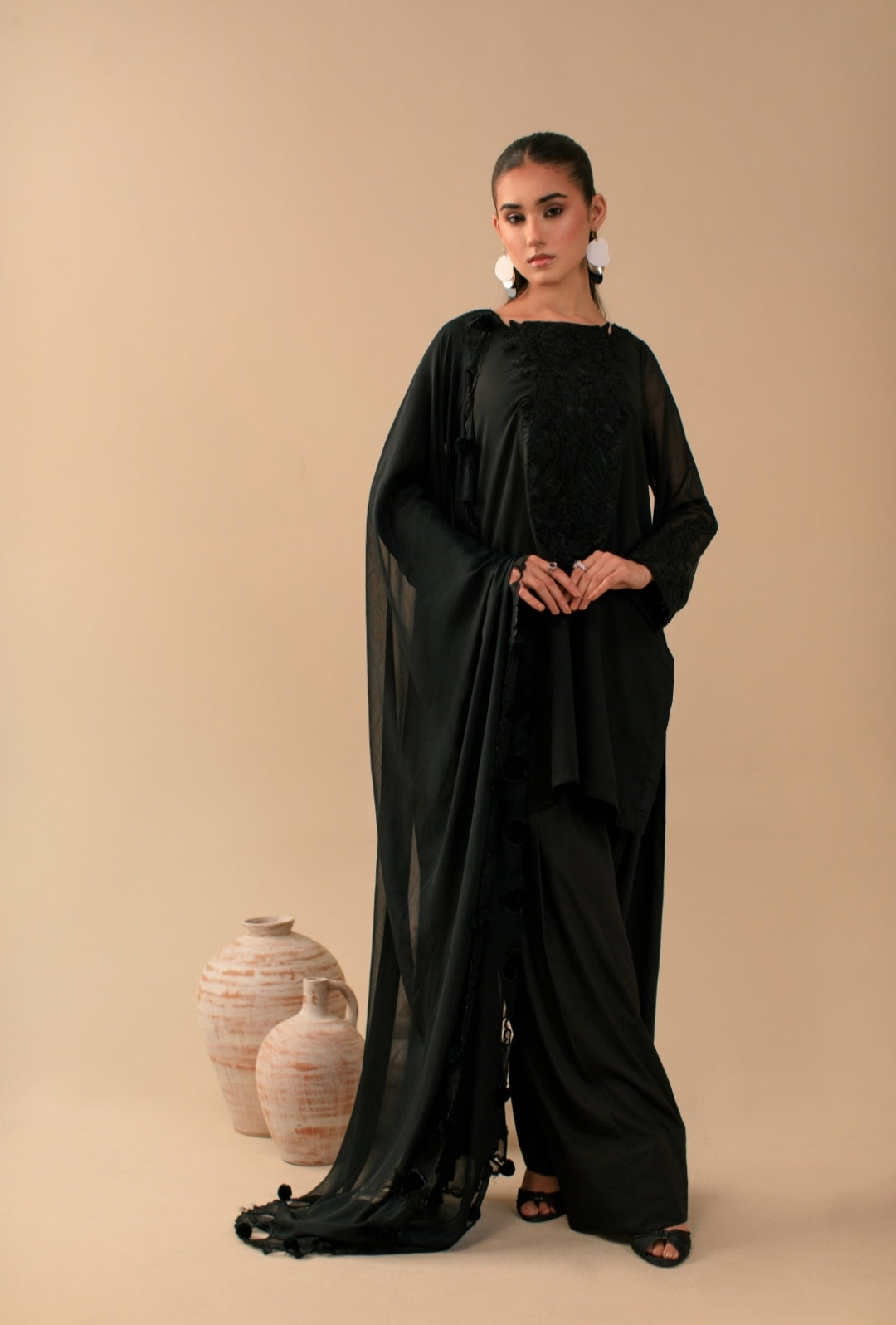 3-Piece All Black Embroidered