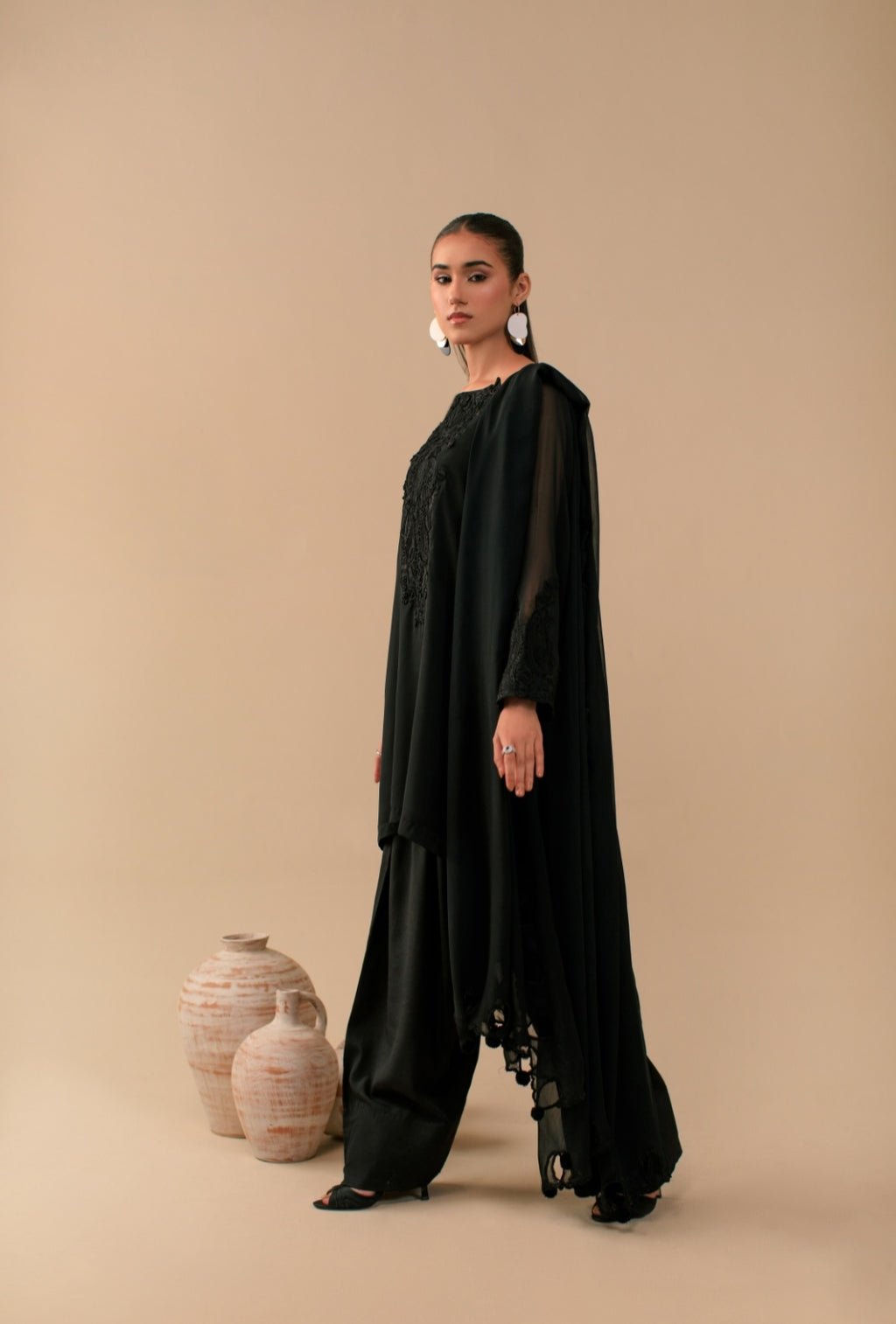 3-Piece All Black Embroidered