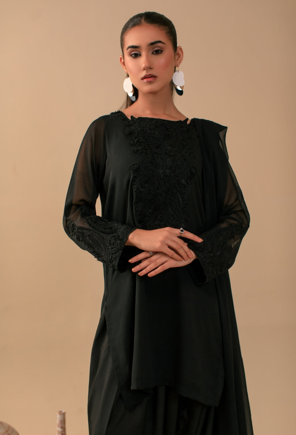 3-Piece All Black Embroidered