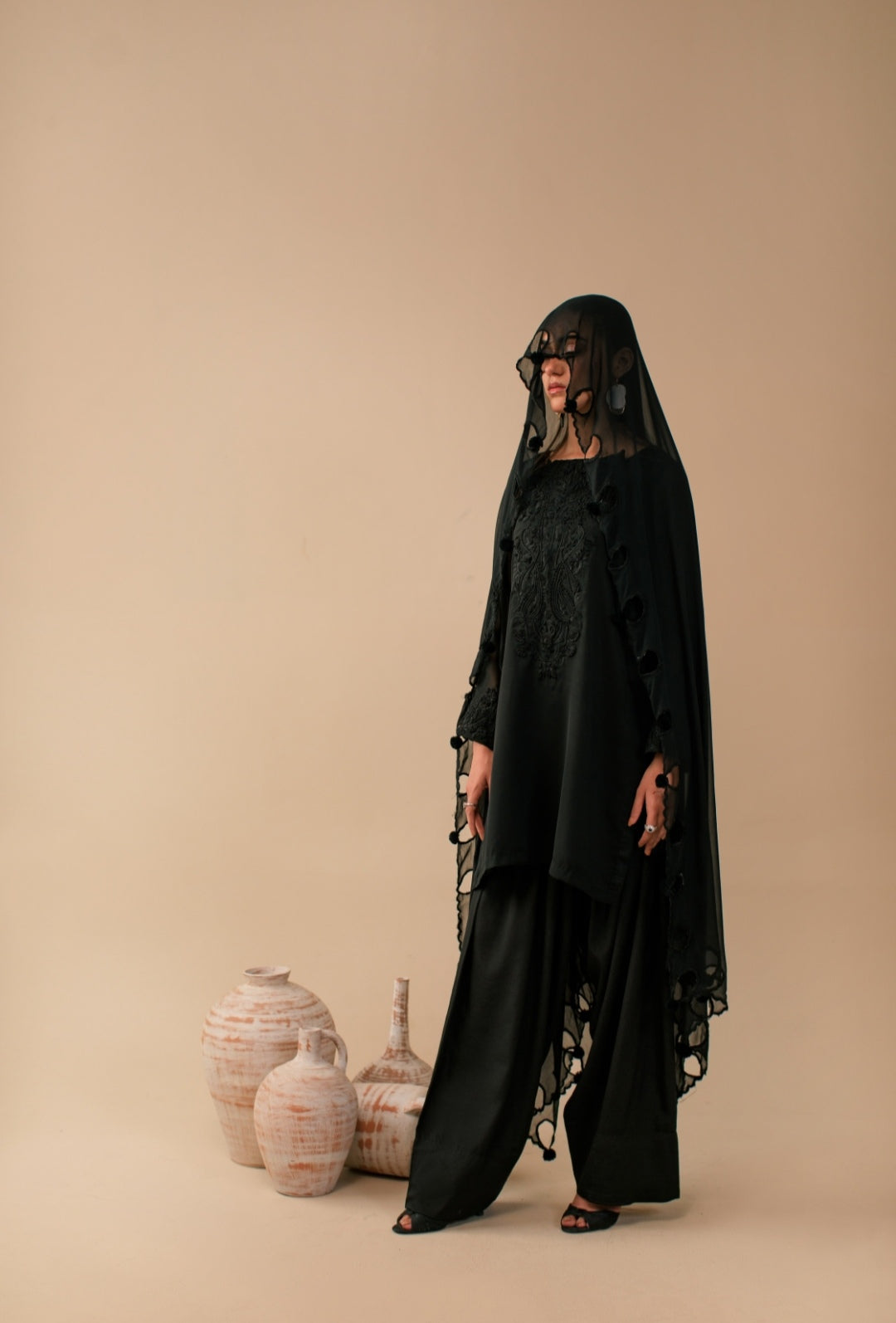 3-Piece All Black Embroidered