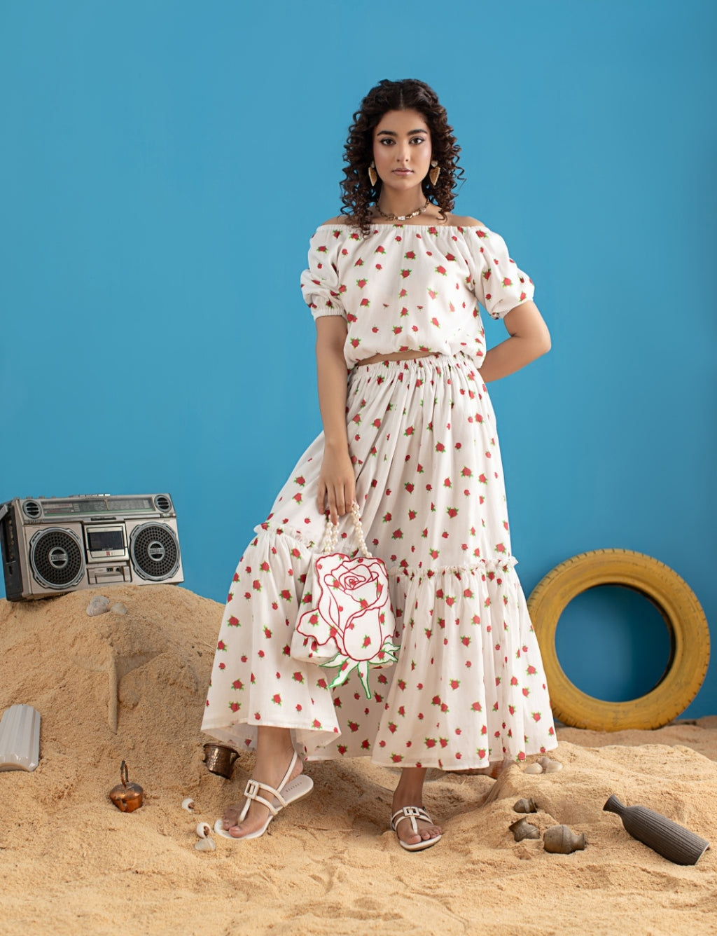 2-Piece White Skirt Blouse