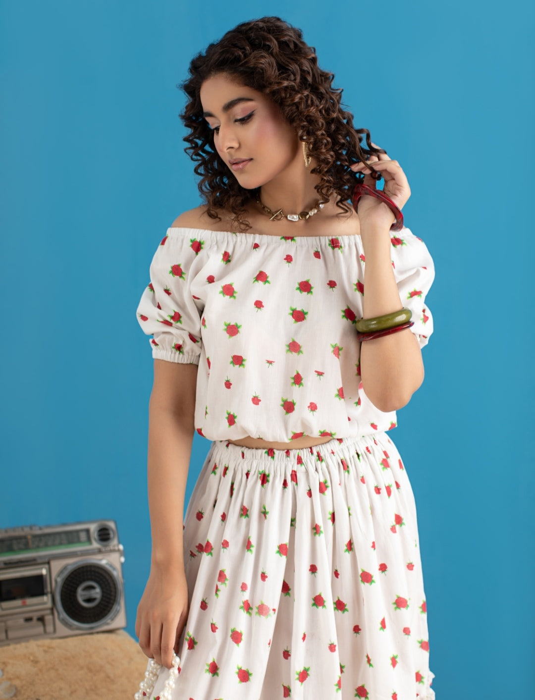 2-Piece White Skirt Blouse