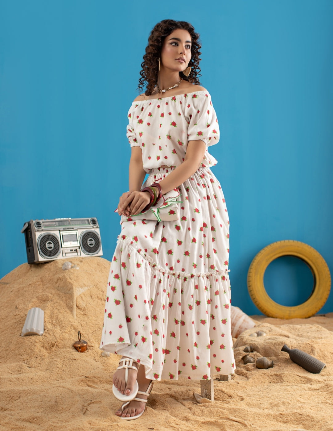 2-Piece White Skirt Blouse