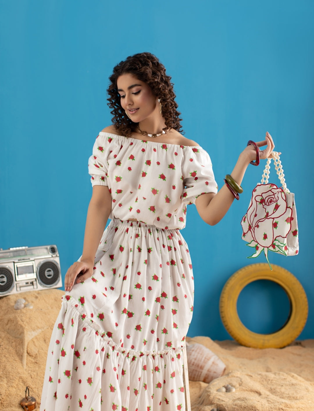 2-Piece White Skirt Blouse