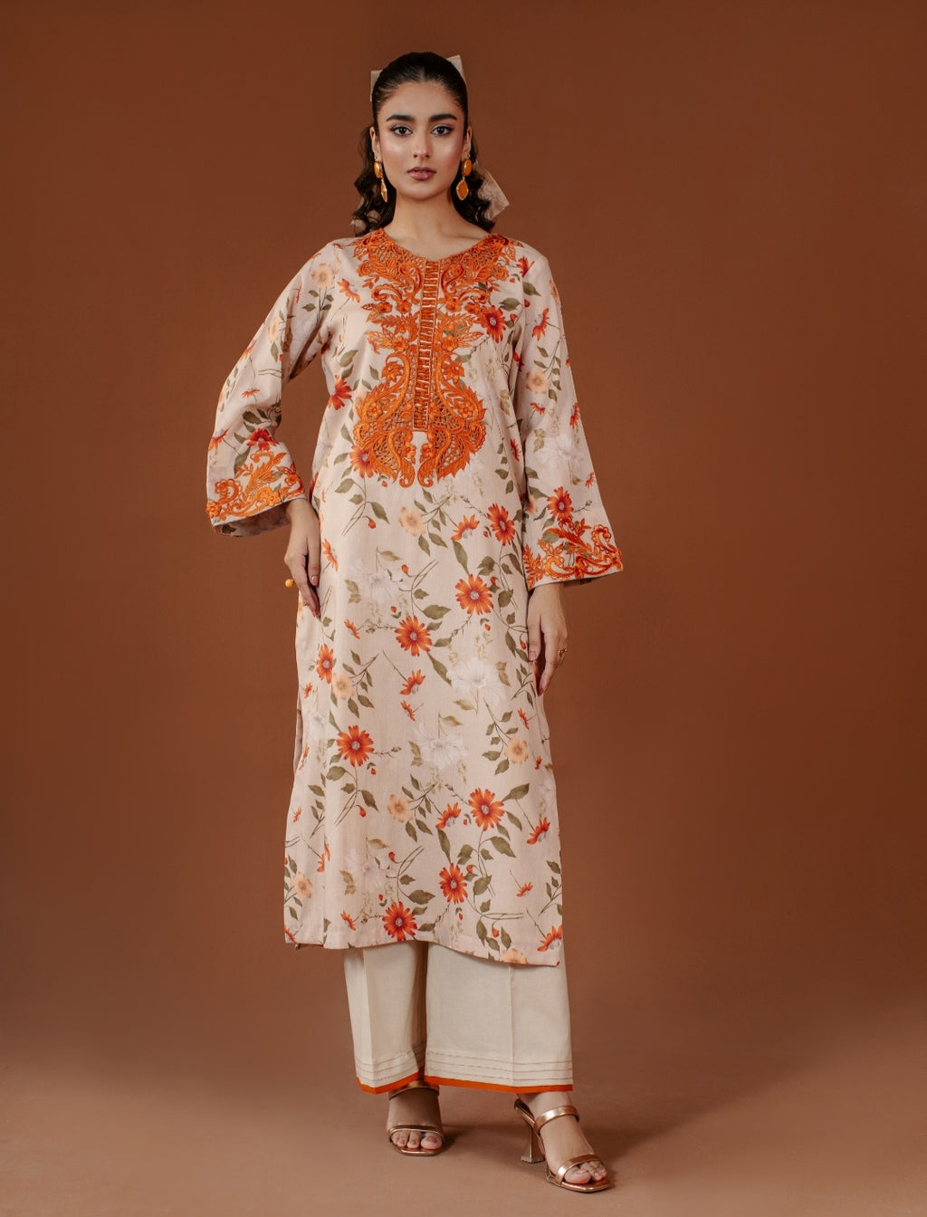 3-Piece Light Biscuit Printed Embroidered