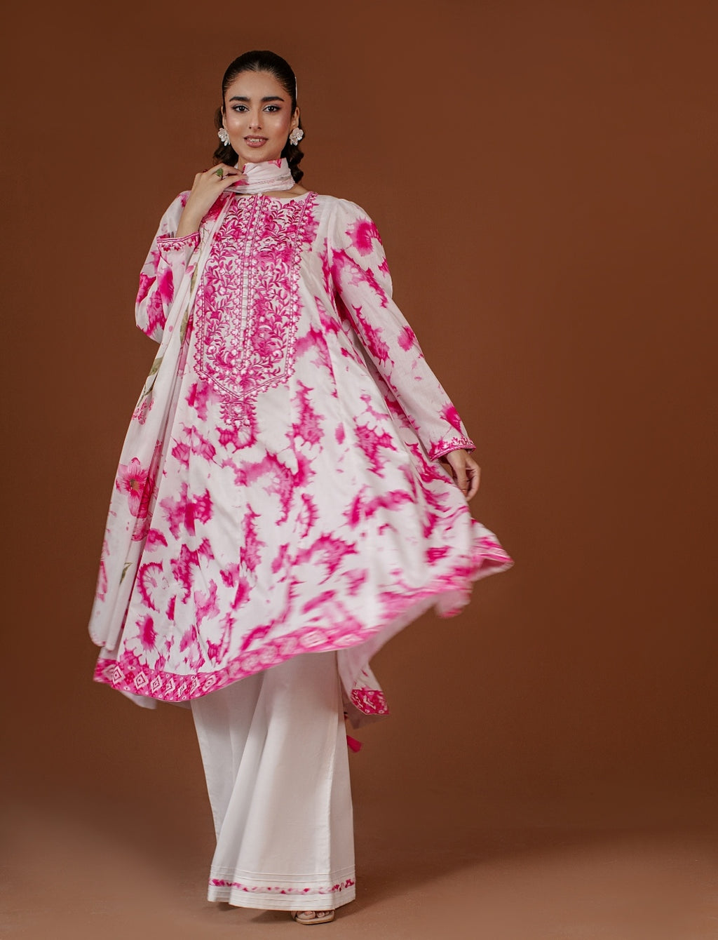 3-Piece Tie And Die Pink Printed Embroidered