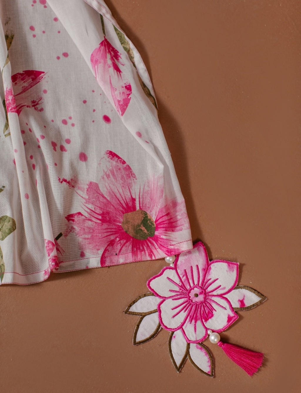 3-Piece Tie And Die Pink Printed Embroidered