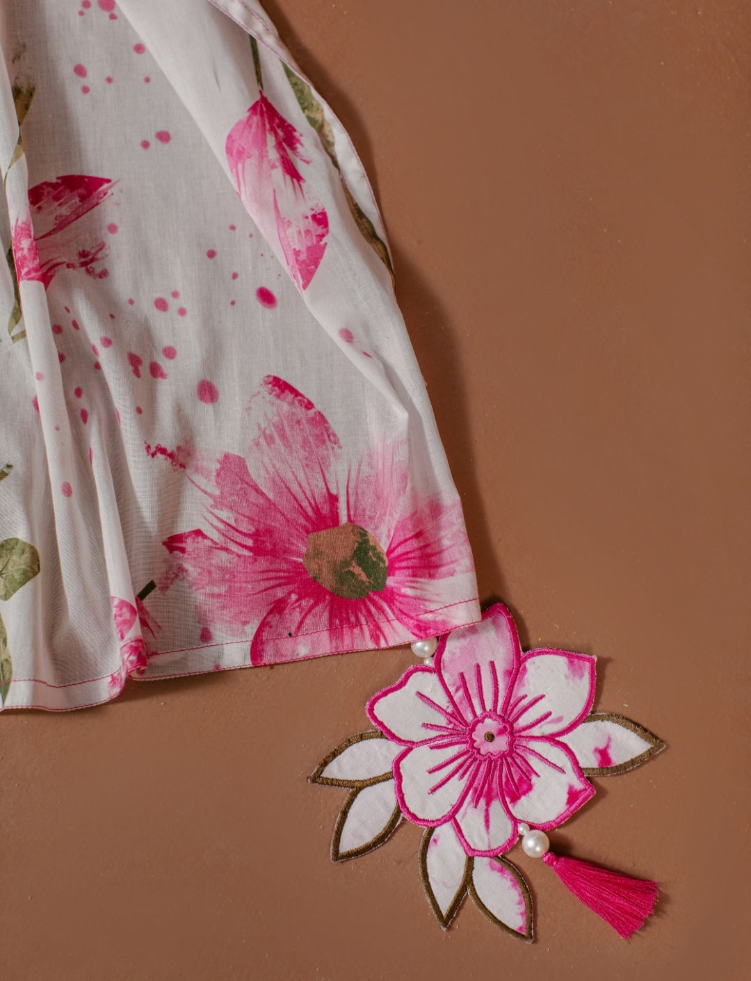 3-Piece Tie And Die Pink Printed Embroidered